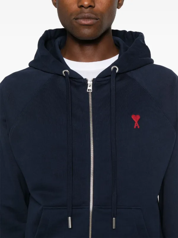 ◆AMI PARIS 最新作◆Ami de Coeur フーディ/NAUTIC BLUE◆ AMI Paris Ami De Coeur-embroidered zip-up Hoodie | Blue