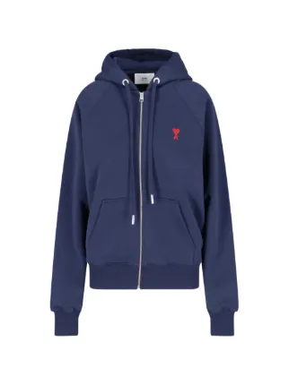 AMI Paris ハートロゴ ジップアップパーカー ネイビー AMI Paris Ami De Coeur-embroidered zip-up Hoodie | Blue | FARFETCH AO