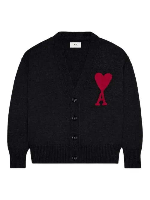 Cardigan à logo en intarsia - AMI Paris - Modalova
