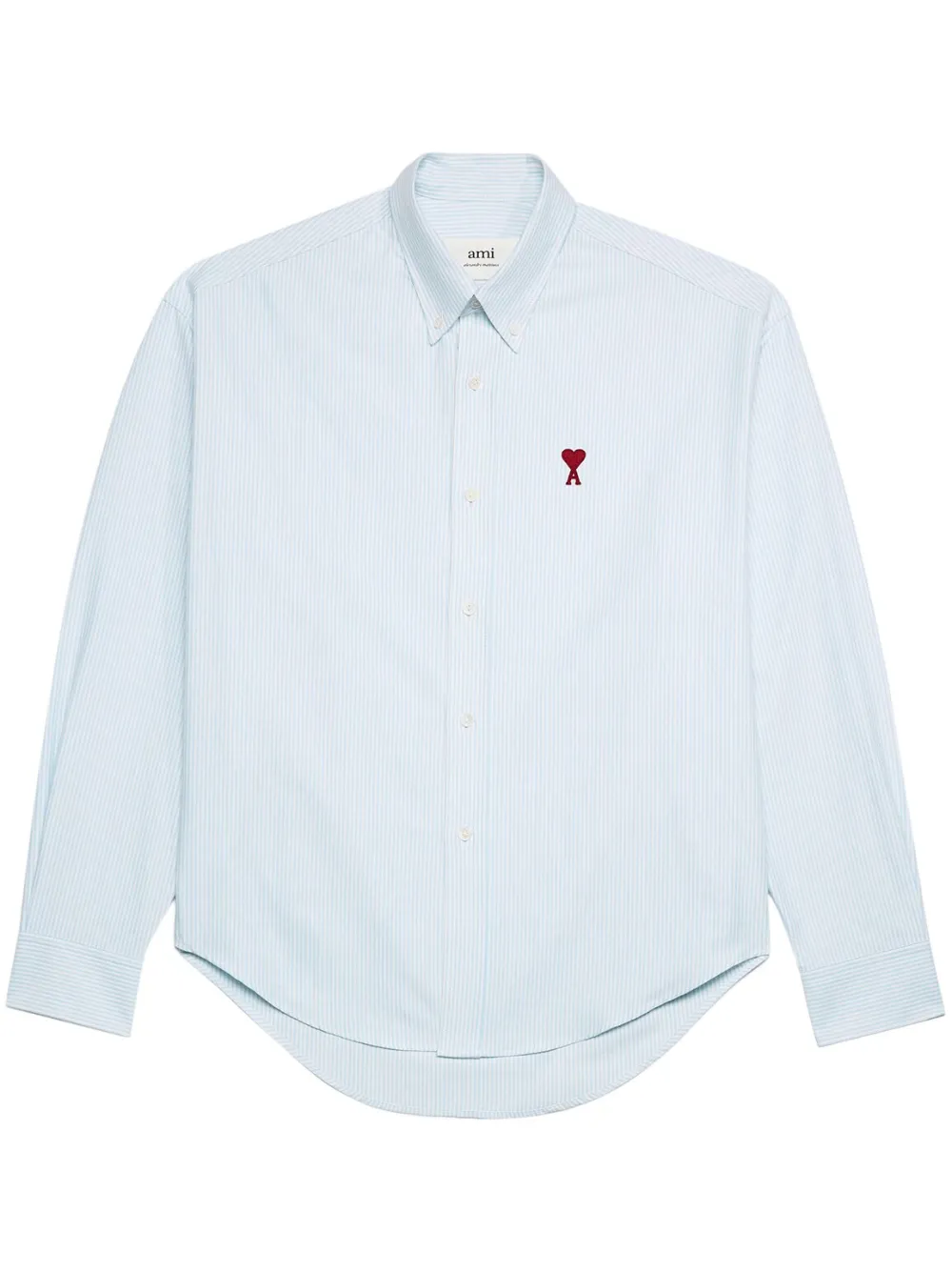 AMI ALEXANDRE MATTIUSSI LOGO-EMBROIDERED STRIPED COTTON SHIRT