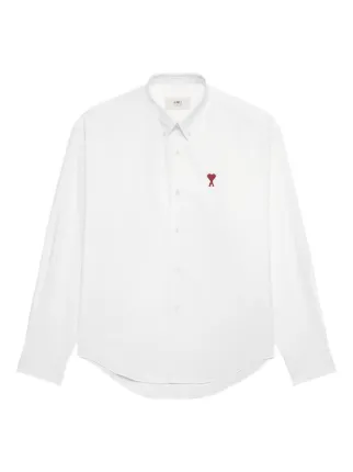 ami paris ロゴ　白シャツ ami paris ロゴ 白シャツ AMI Paris logo-embroidered Poplin