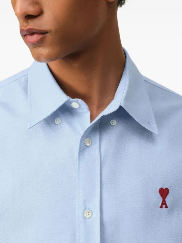 AMI Paris logo-embroidered Poplin Shirt | Blue | FARFETCH