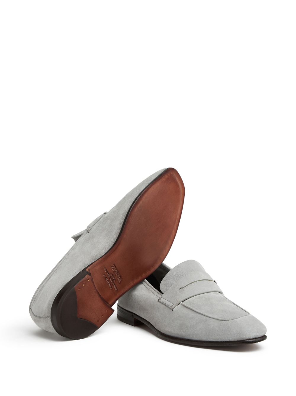 Shop Zegna L'asola Suede Loafers In Grey