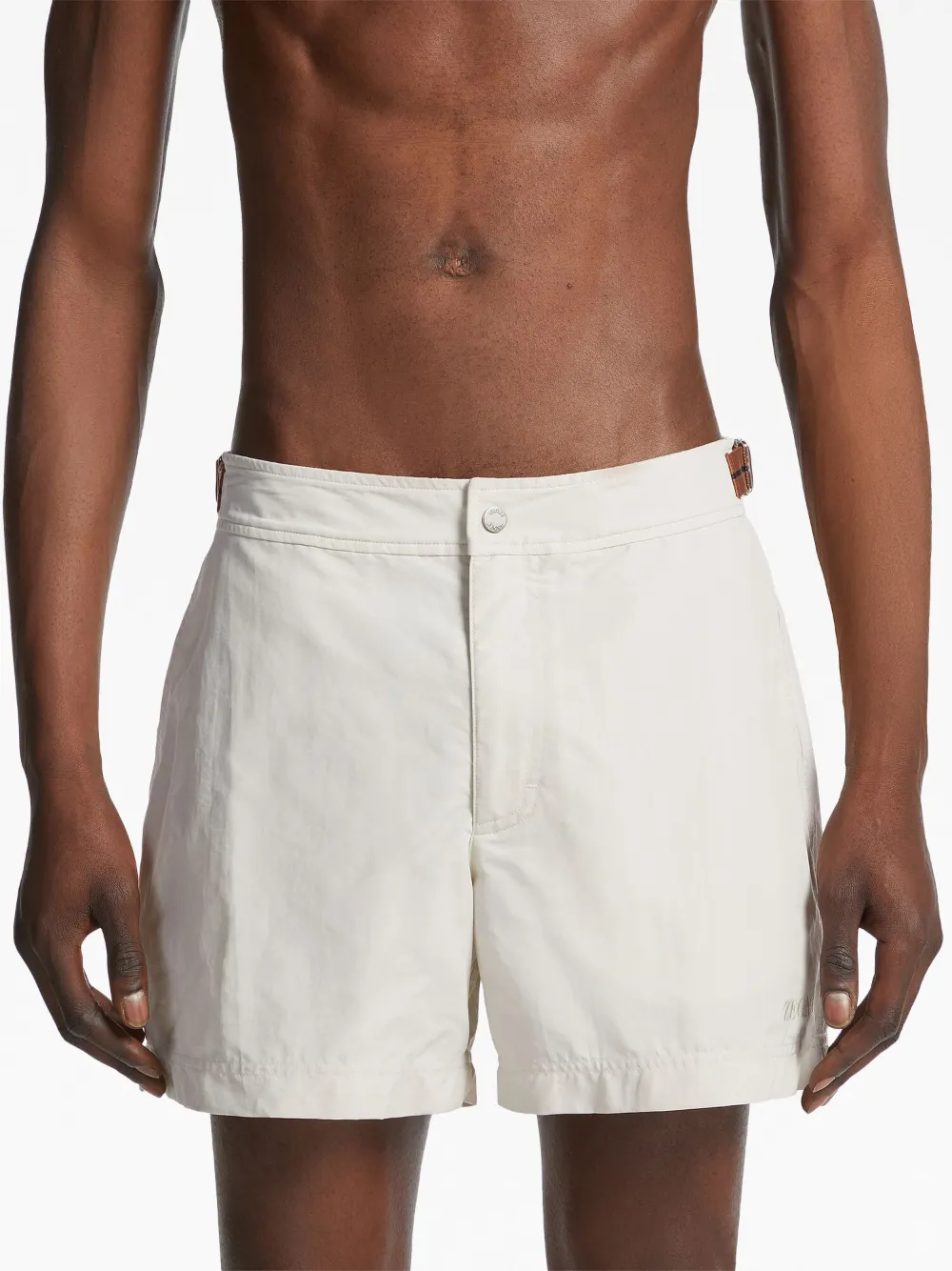 Shop Zegna 232 Road Brand Mark Swim Shorts In White