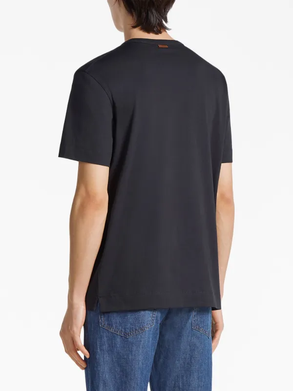 Tシャツ・カットソー ZEGNA COTTON T-SHIRT WITH LOGO EMBROIDERY Zegna logo-embroidered Cotton T-shirt | Blue | FARFETCH