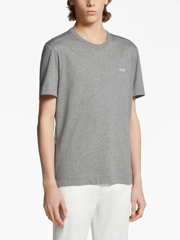 Tシャツ・カットソー ZEGNA COTTON T-SHIRT WITH LOGO EMBROIDERY Zegna logo-embroidered Cotton T-shirt | Grey | FARFETCH