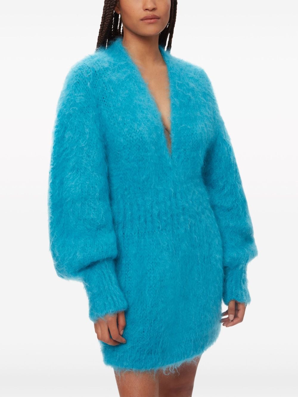 Shop Nina Ricci V-neck Mohair-blend Minidress In Blue