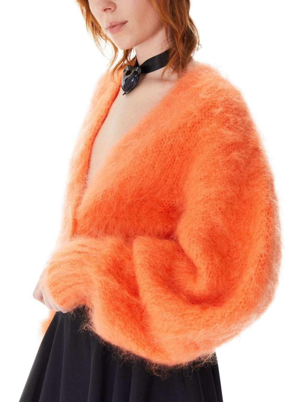 Shop Nina Ricci V-neck Mohair-blend Cardigan In Orange