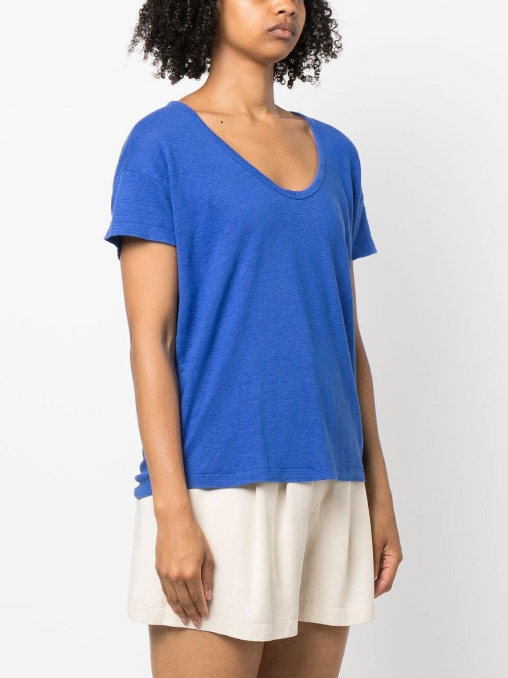 Shop Paula U-neck Linen T-shirt In Blue