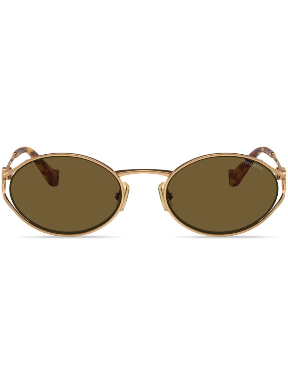 Miu Miu Oval-frame Tinted-lenses Sunglasses In Gold