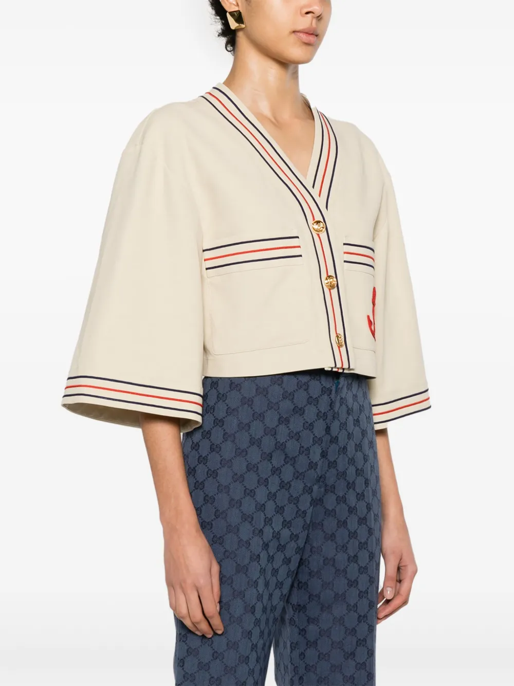  Gucci Anchor-appliqué Cropped Cardigan - Neutrals 