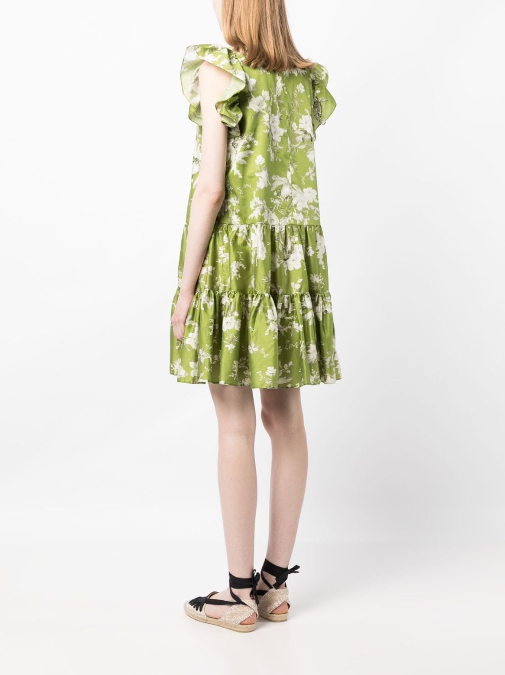 Shop Erdem Floral-print Cotton Minidress In Green