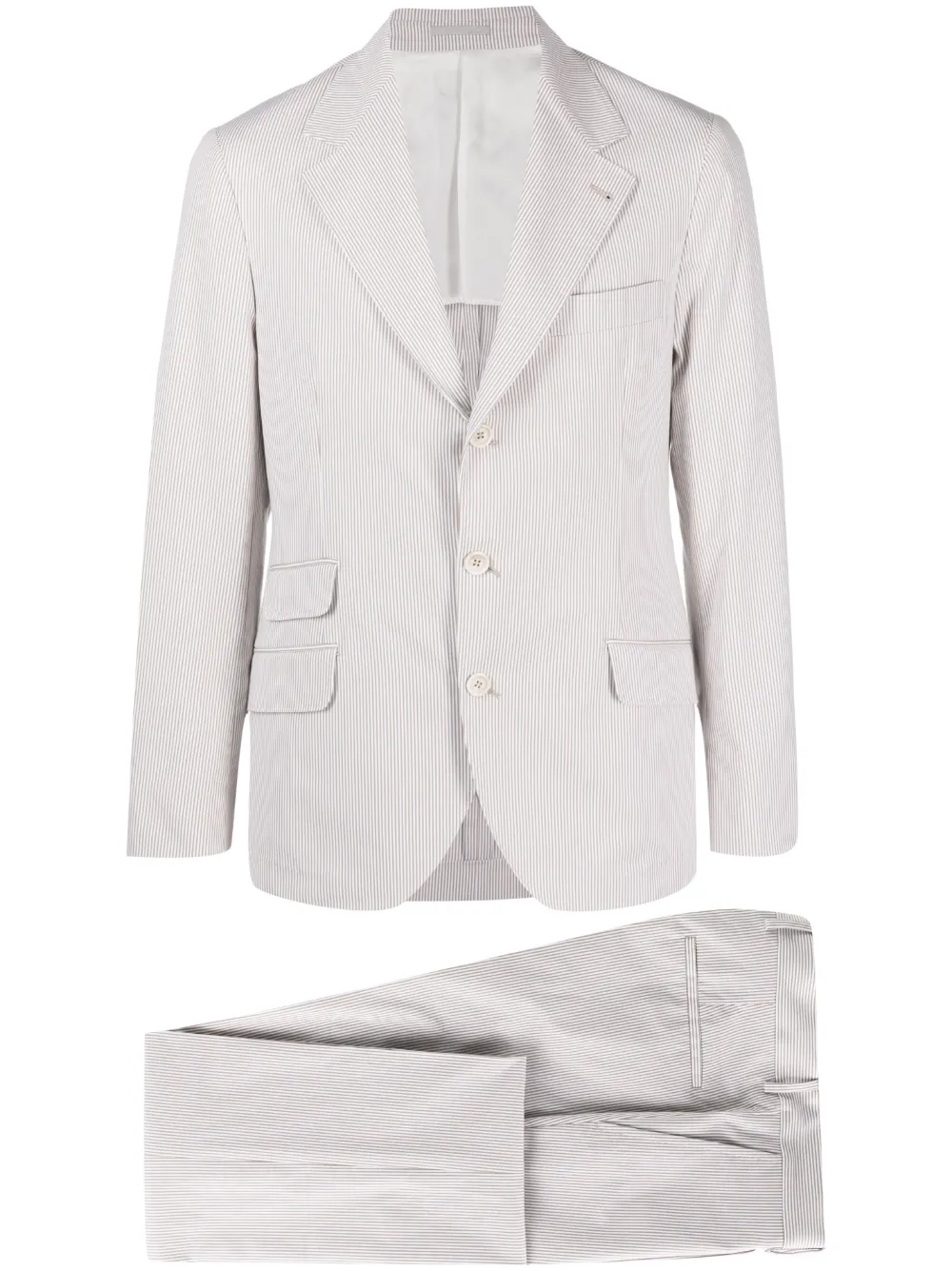 Brunello Cucinelli single-breasted striped cotton suit | Neutrals | Image 1