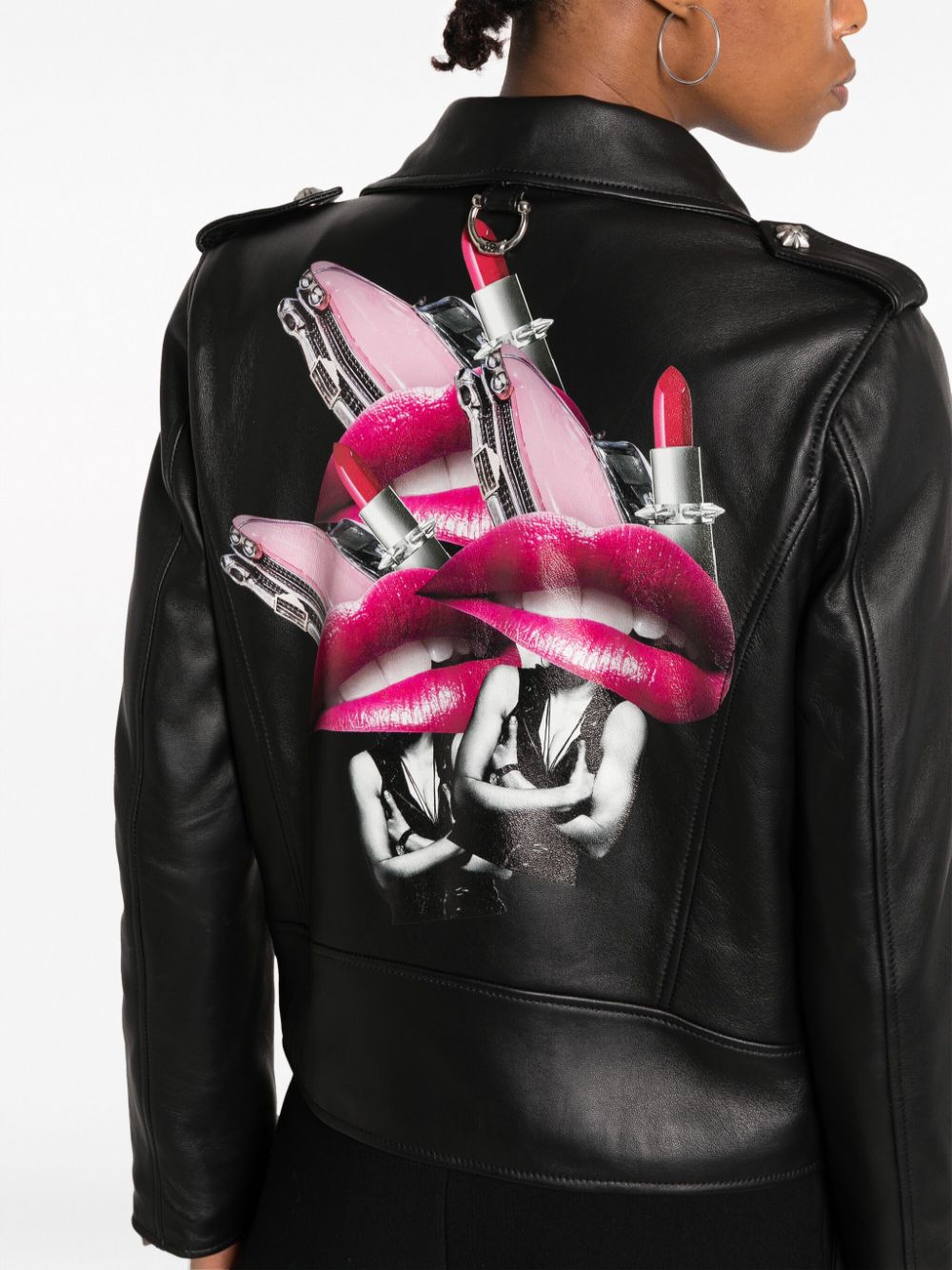 Shop John Richmond Photograph-print Leather Biker Jacket In Black