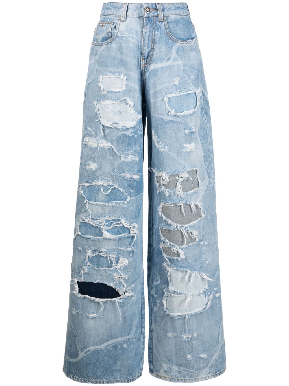 John Richmond distressed-effect wide-leg jeans - Blu
