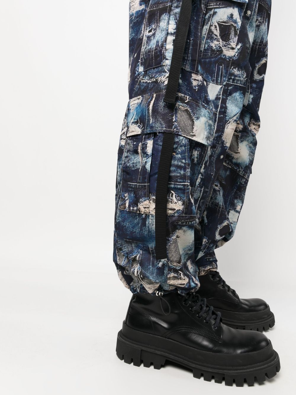 Shop John Richmond Printed Drawstring Cargo Trousers In Blue