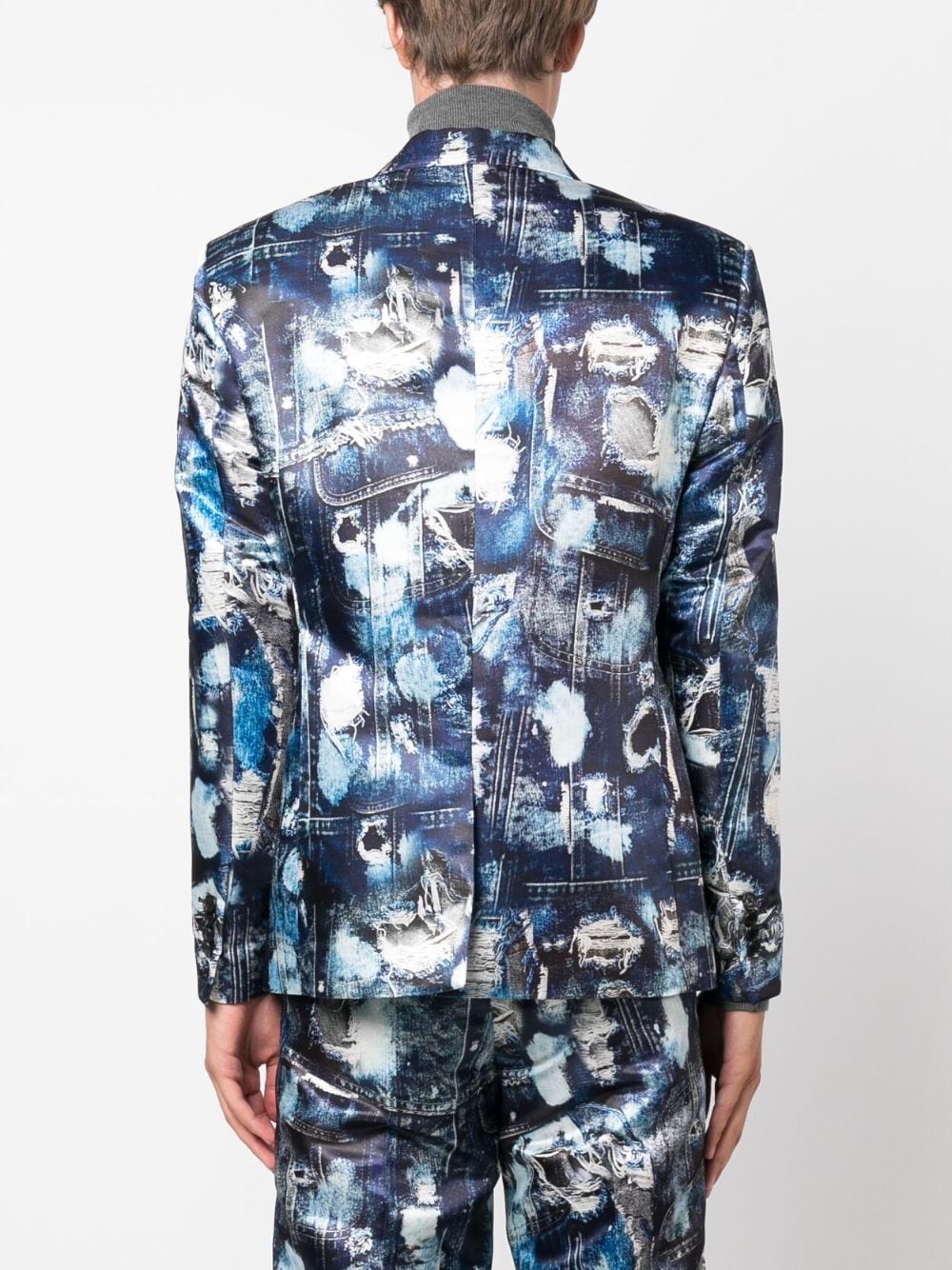 Shop John Richmond Ripped Denim-print Single-breasted Blazer In Blue