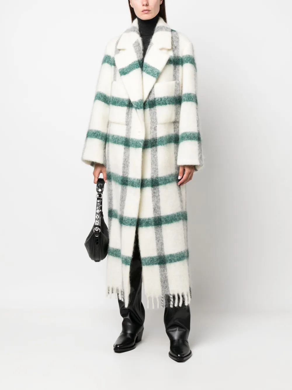 Dorothee Schumacher check-pattern fringed wool coat - Wit