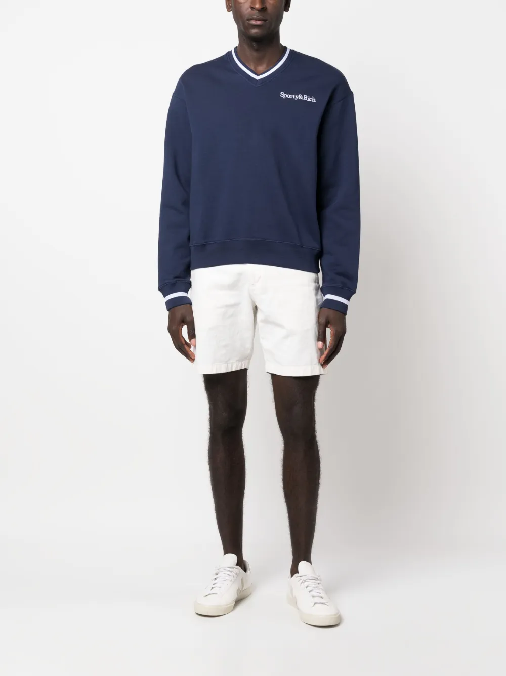 Sporty & Rich embroidered-logo v-neck jumper - Blauw