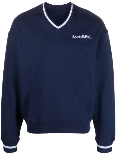 Sporty & Rich embroidered-logo v-neck jumper 
