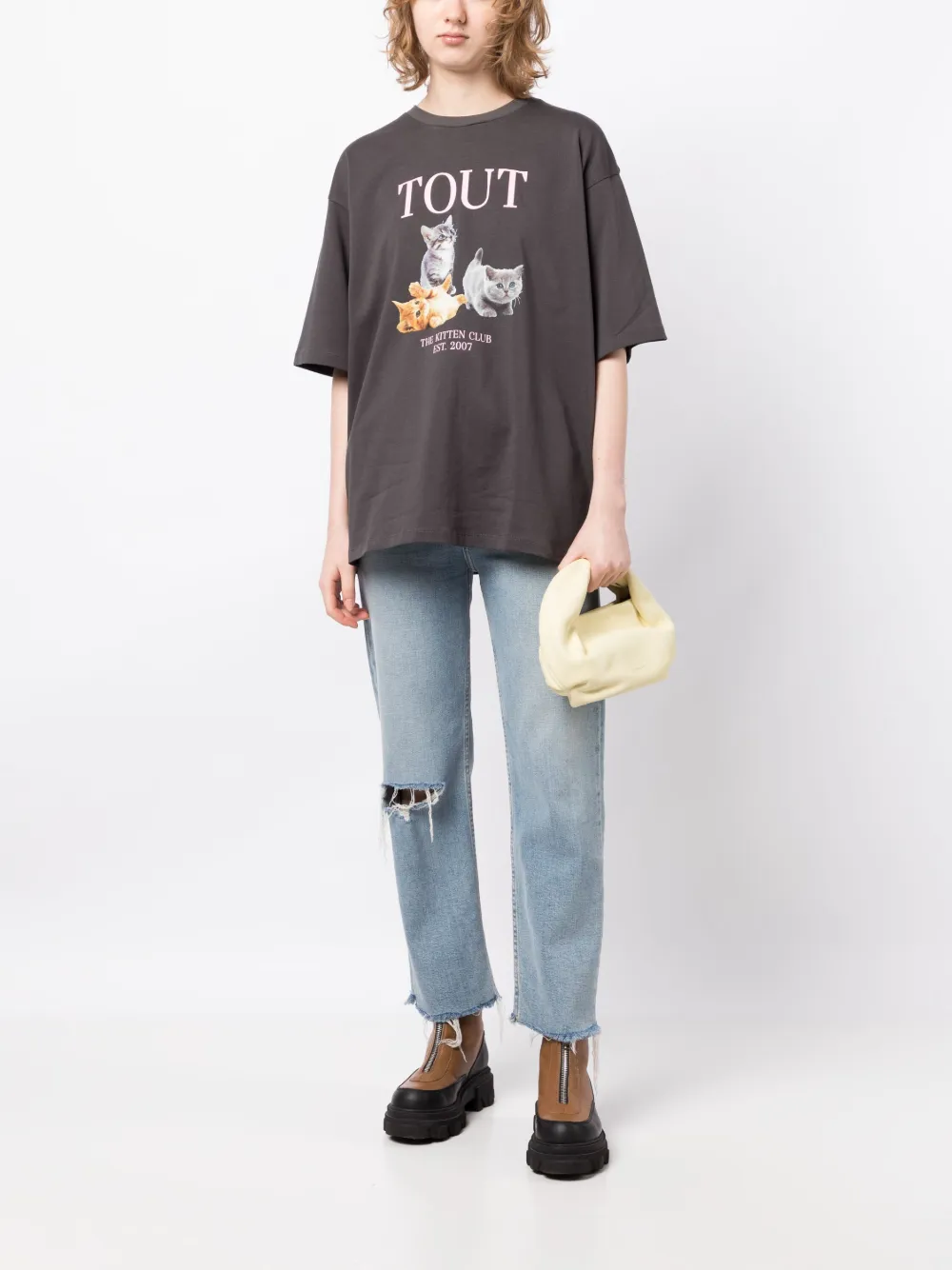 tout a coup slogan-print cotton-jersey T-shirt - Grijs