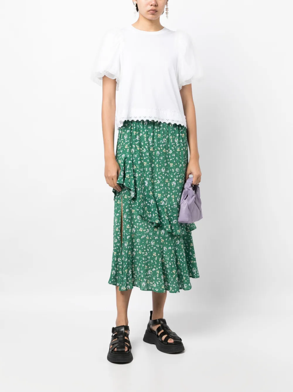 Shop B+ab Floral-print Tiered Skirt In Green