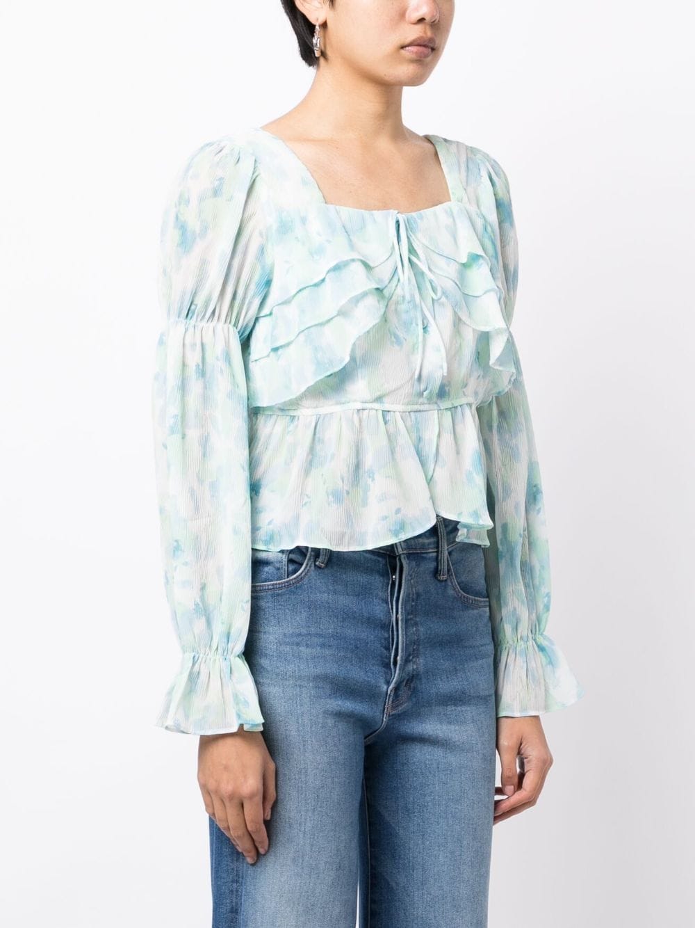 Shop B+ab Abstract-print Ruffled Blouse In Blue