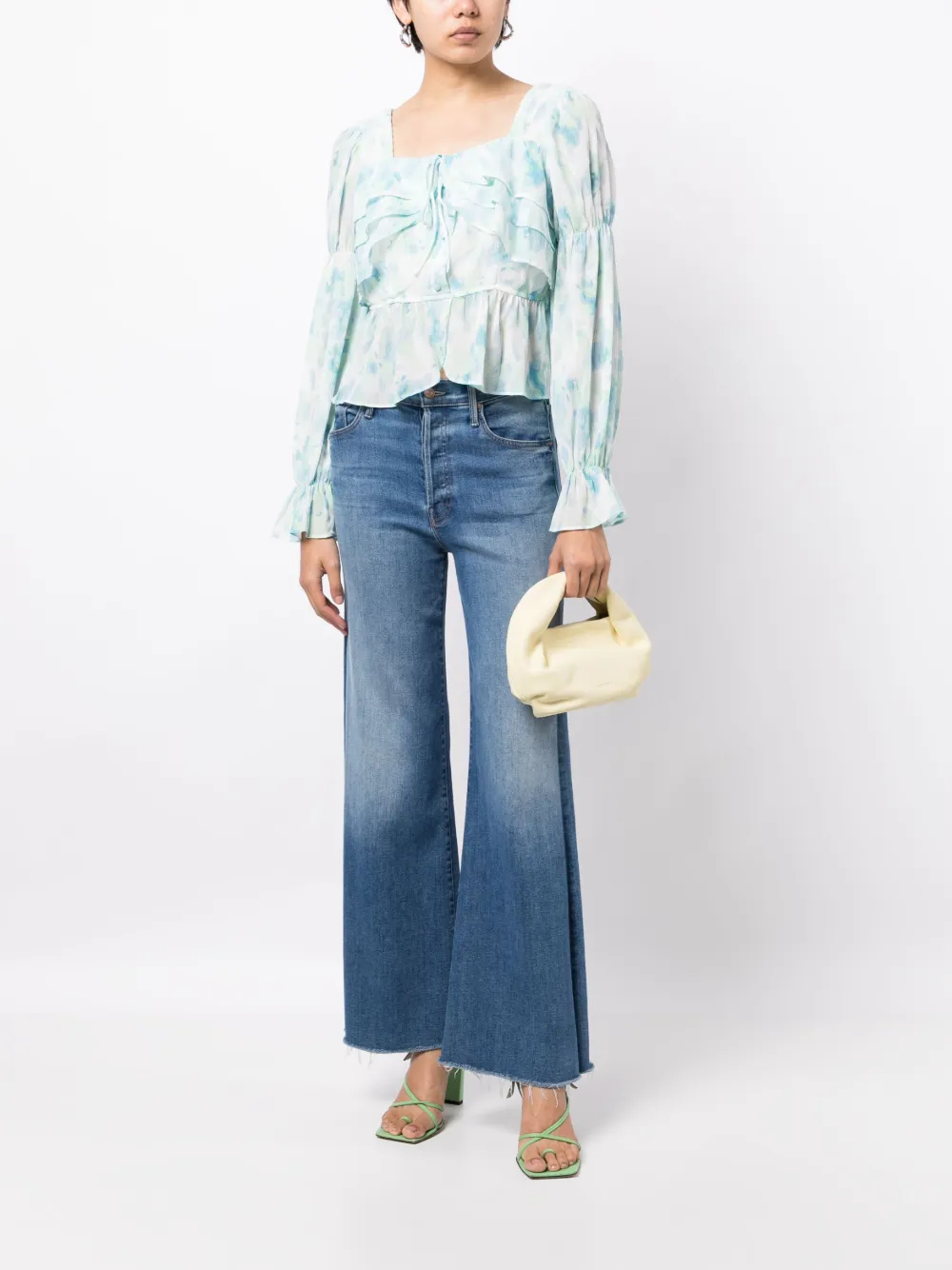 b+ab abstract-print ruffled blouse - Blauw