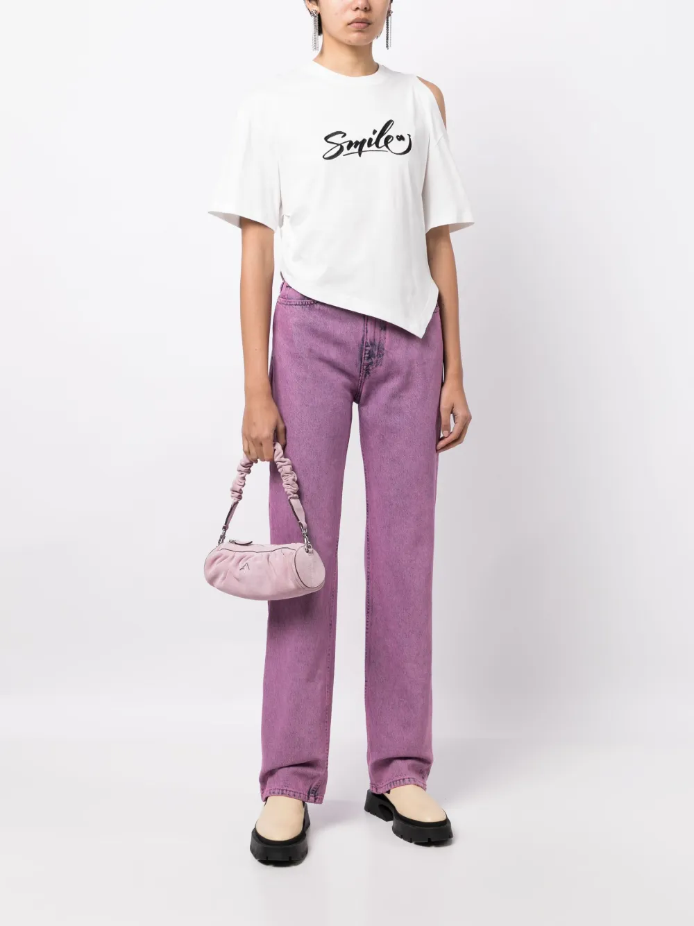 tout a coup embroidered-slogan cut-out top - Wit