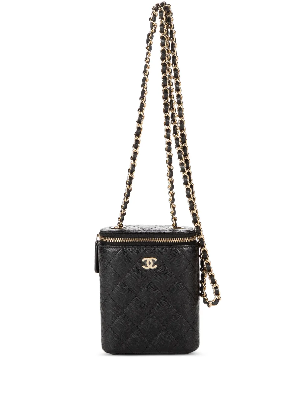 Pre-owned Chanel Cc Diamond-quilted Vanity Bag In Black