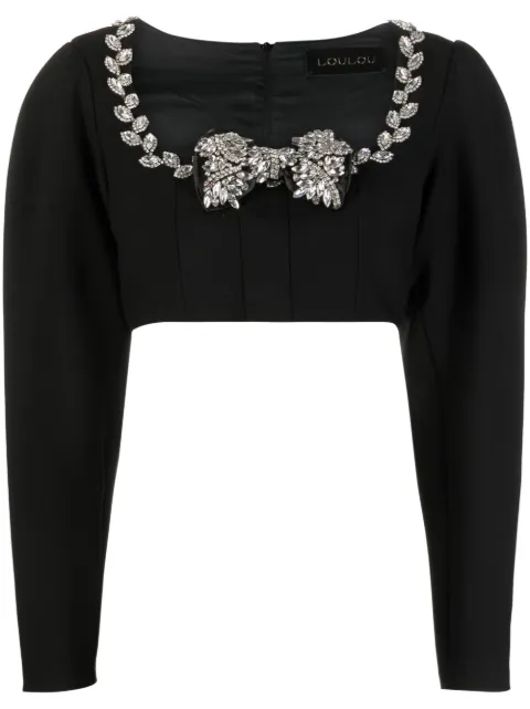 Loulou cropped embellished-bow blouse