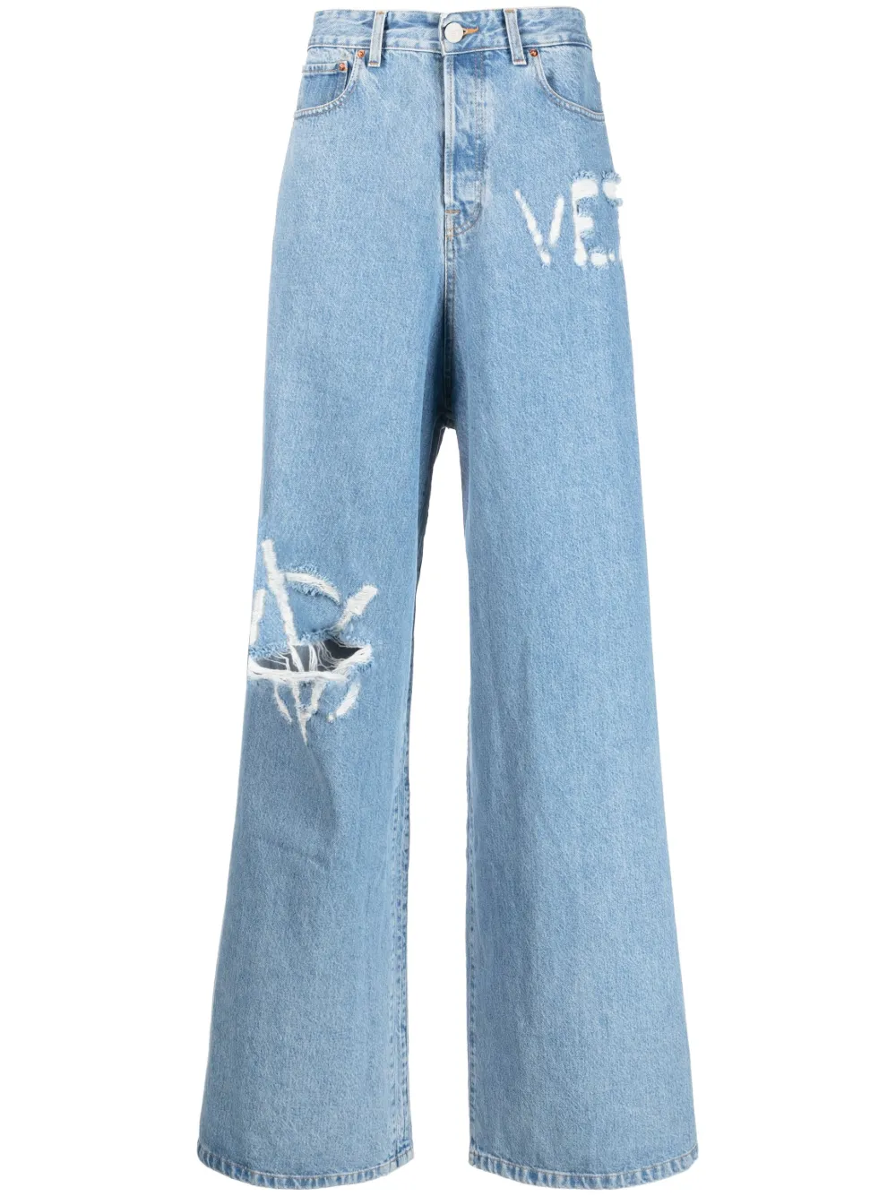 Image 1 of VETEMENTS logo-distressed baggy jeans