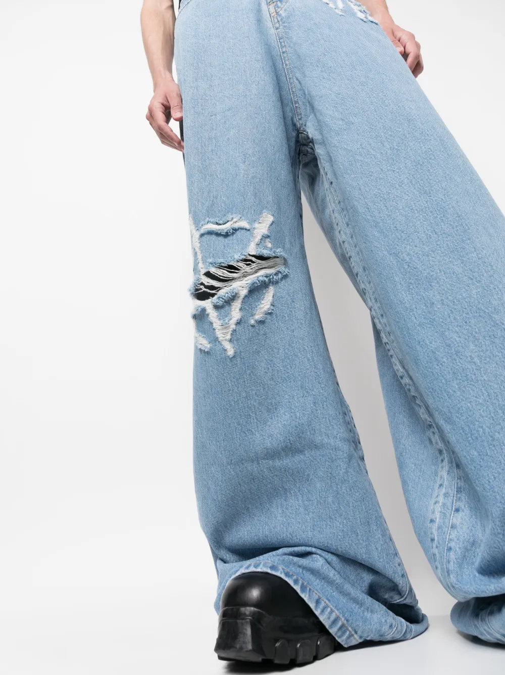 Shop Vetements Logo-distressed Baggy Jeans In Blue