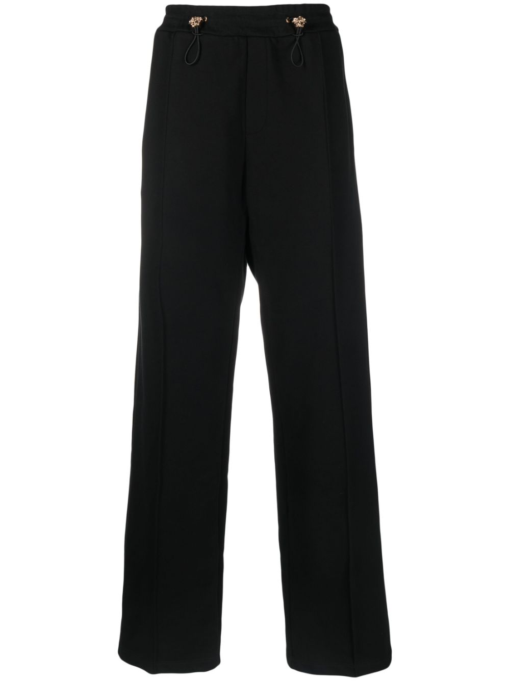 Shop Versace Medusa-embellished Straight Trousers In Black
