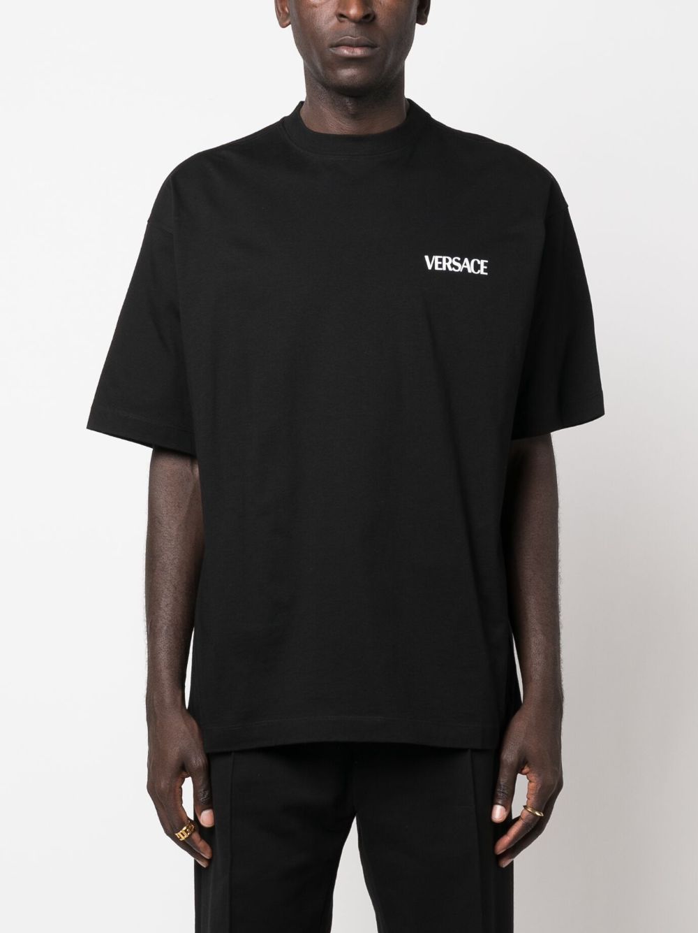 Shop Versace Graphic-print Round-neck T-shirt In Black