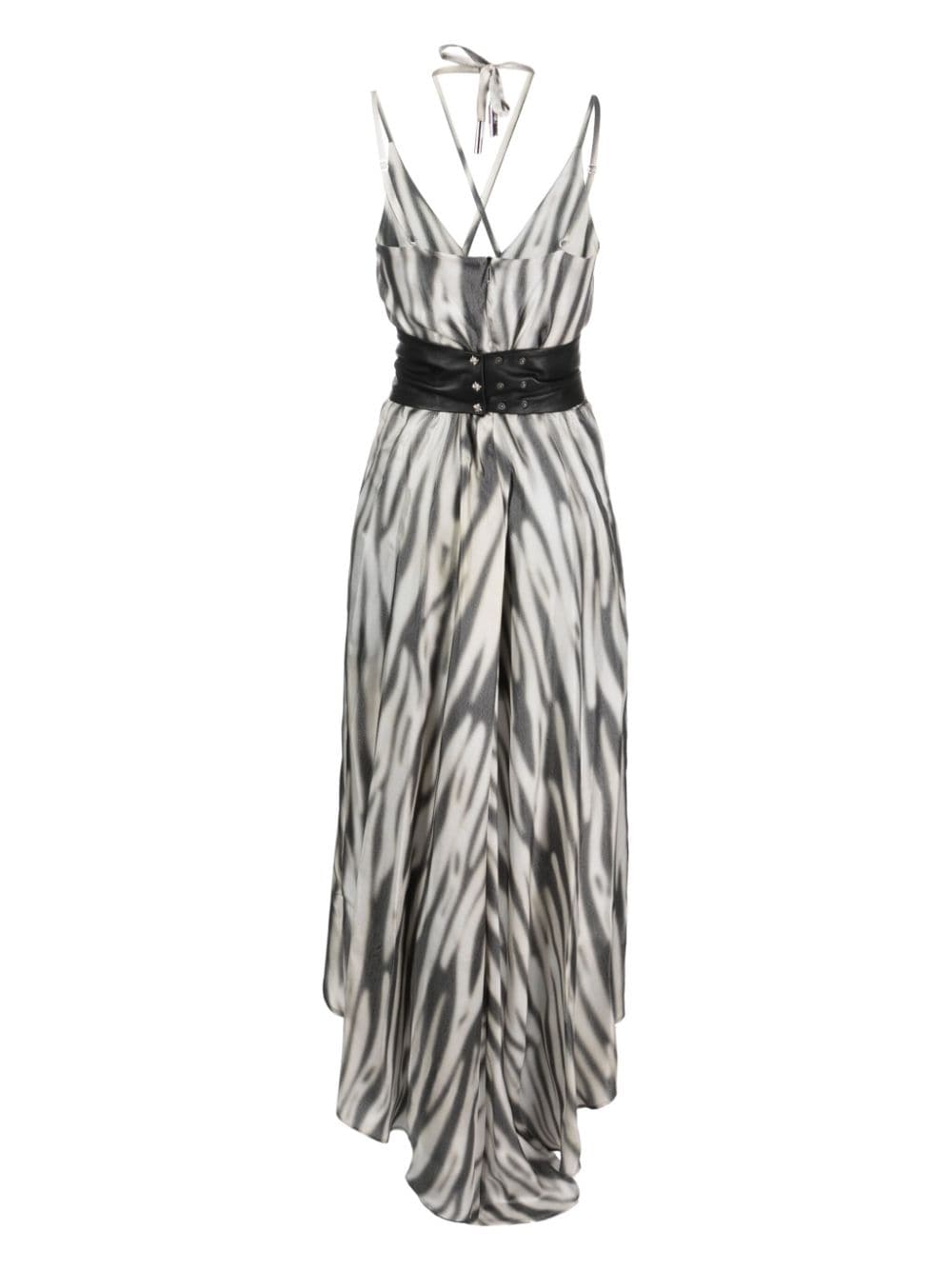 Shop John Richmond Quingi Animal-pattern Halterneck Midi Dress In Grey