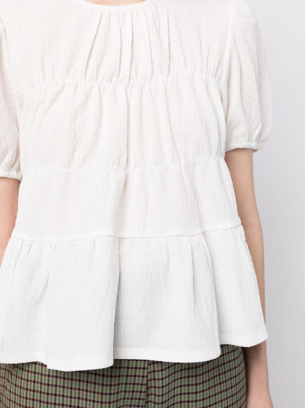 Shop Tout A Coup Short-sleeved Ruched Blouse In White