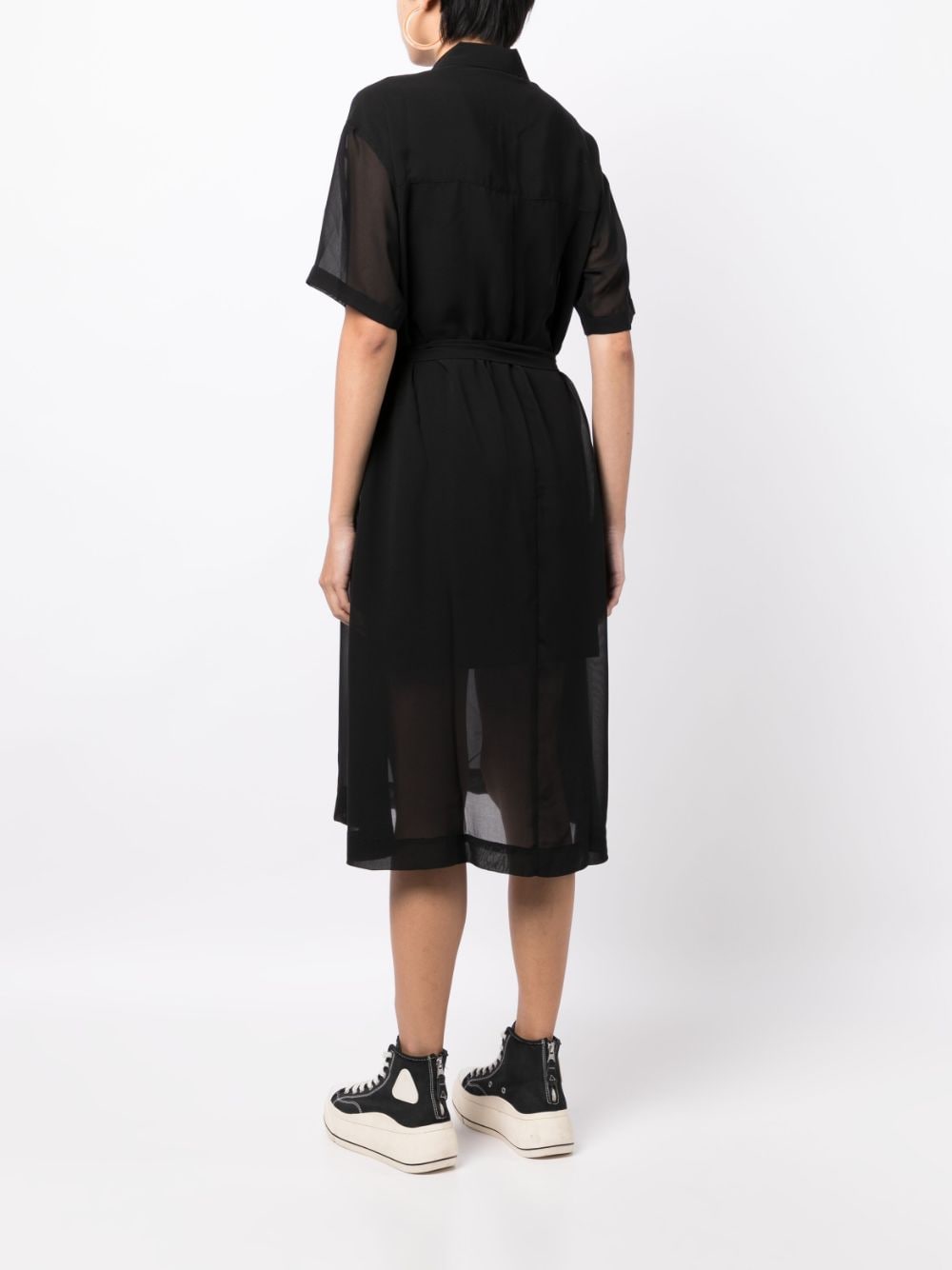 Shop Izzue Semi-sheer Midi Shirtdress In Black