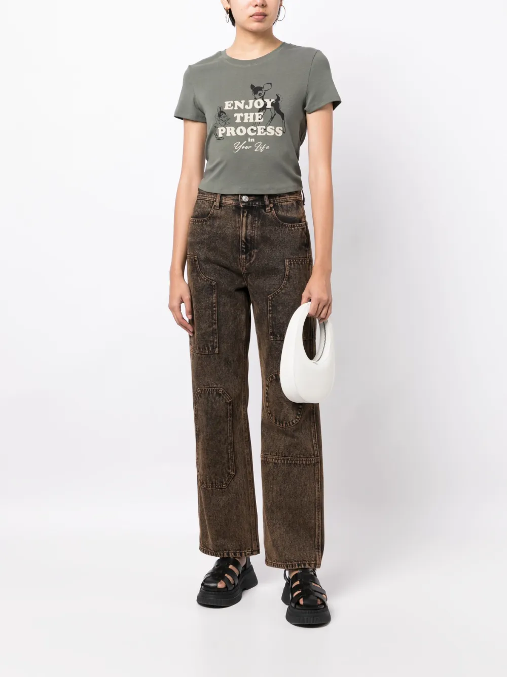 b+ab graphic-print cropped T-shirt - Groen
