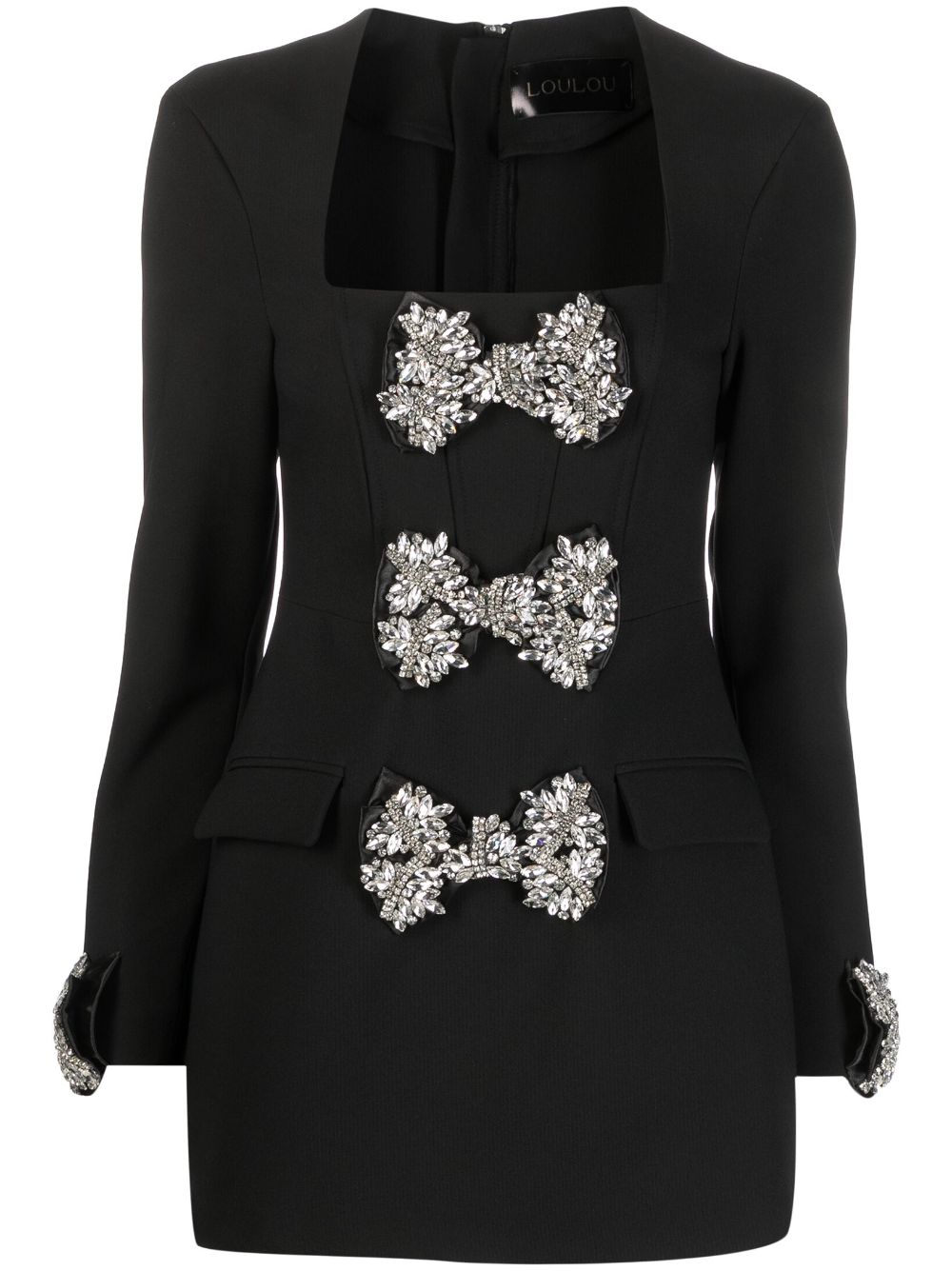 Loulou Crystal-embellished Bow Mini Dress In Black