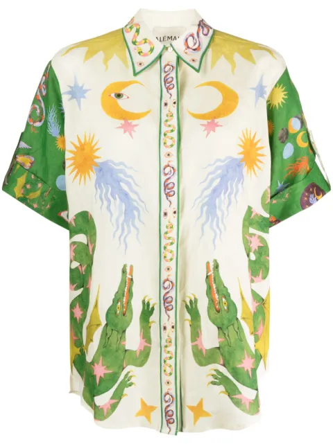 ALEMAIS Seeker graphic-print linen shirt