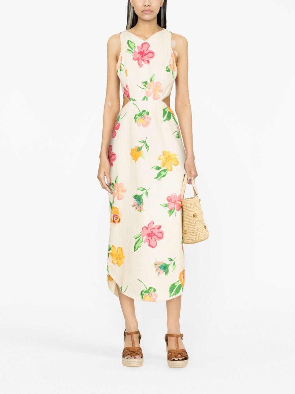 ALEMAIS Scarlett floral-print linen dress - Beige