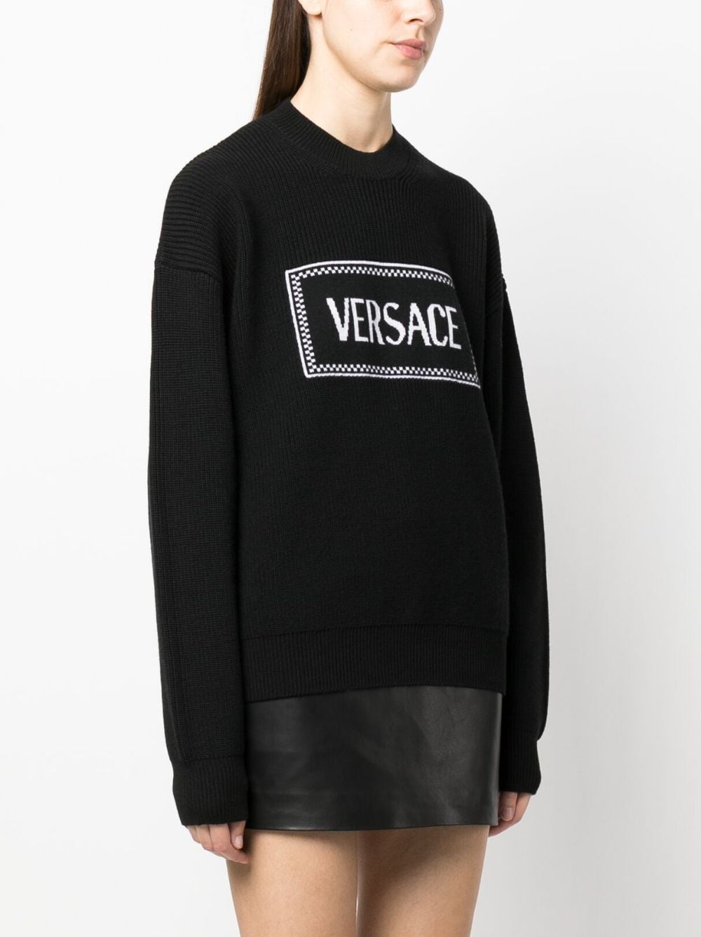 Shop Versace Logo-intarsia Ribbed Jumper In Black