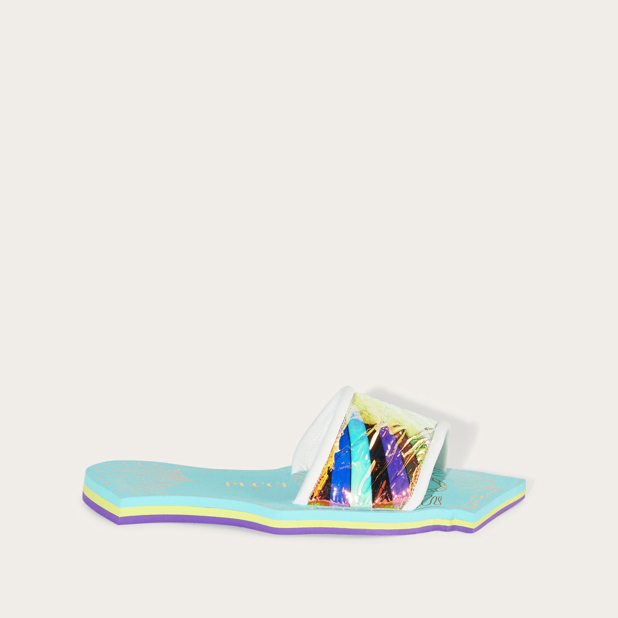 Iride-Print Iridescent Scuba Slides in blue | PUCCI