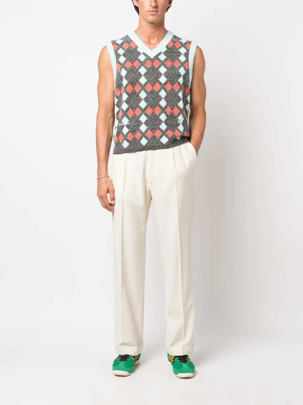 Adidas x Wales Bonner Argyle Knitted Vest | Green | FARFETCH CA