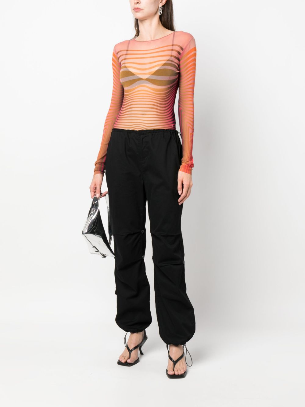 Shop Jean Paul Gaultier Stripe-pattern Mesh Top In Orange