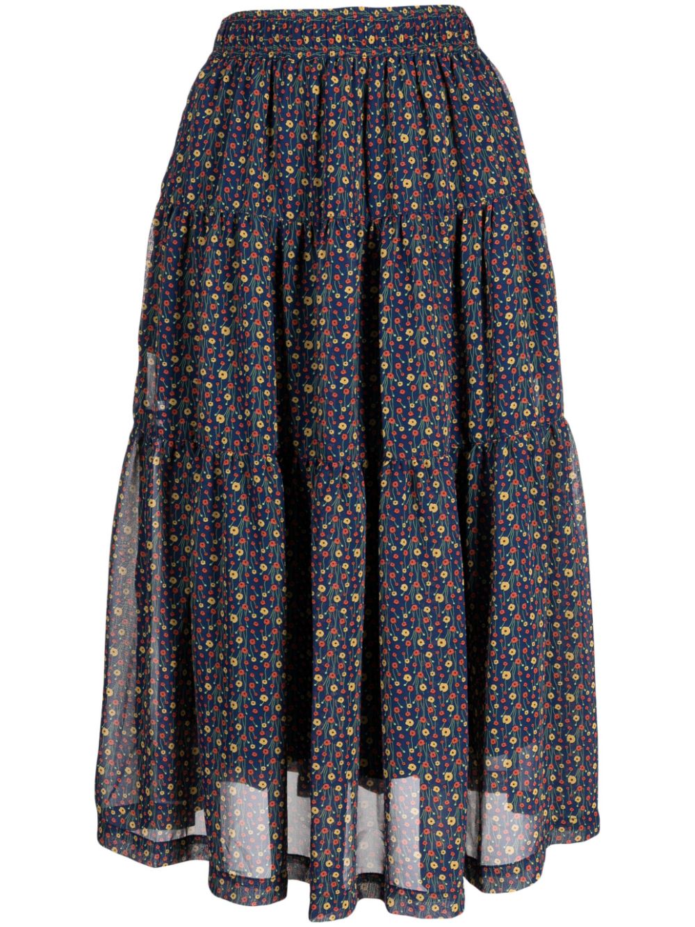 Chocoolate Floral-print Tiered Skirt In Blue