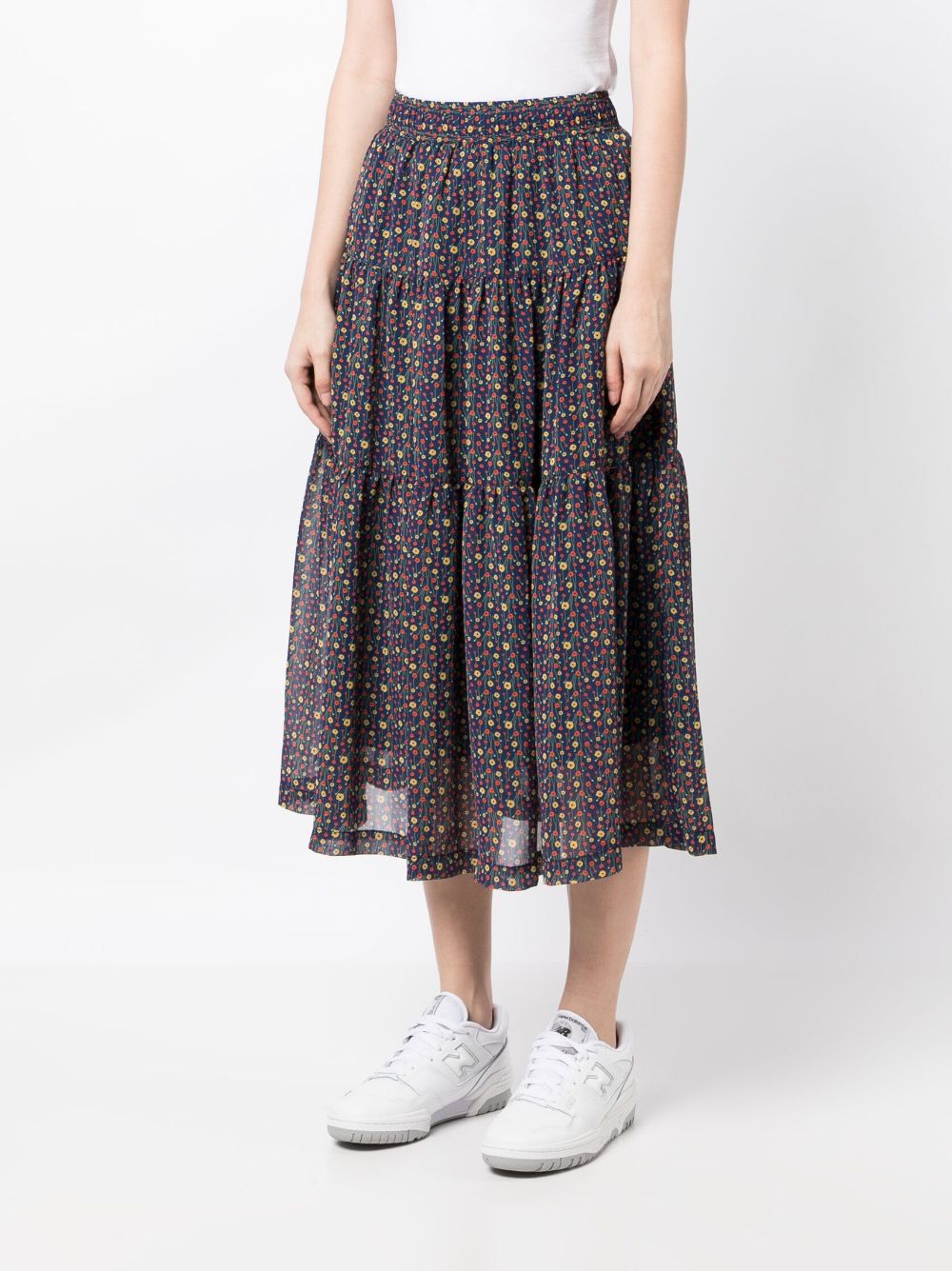 Shop Chocoolate Floral-print Tiered Skirt In Blue