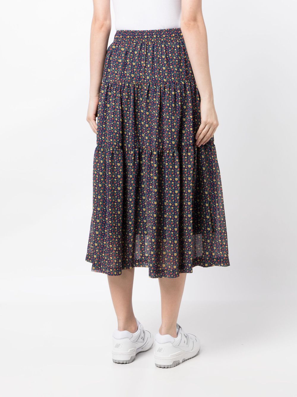 Shop Chocoolate Floral-print Tiered Skirt In Blue