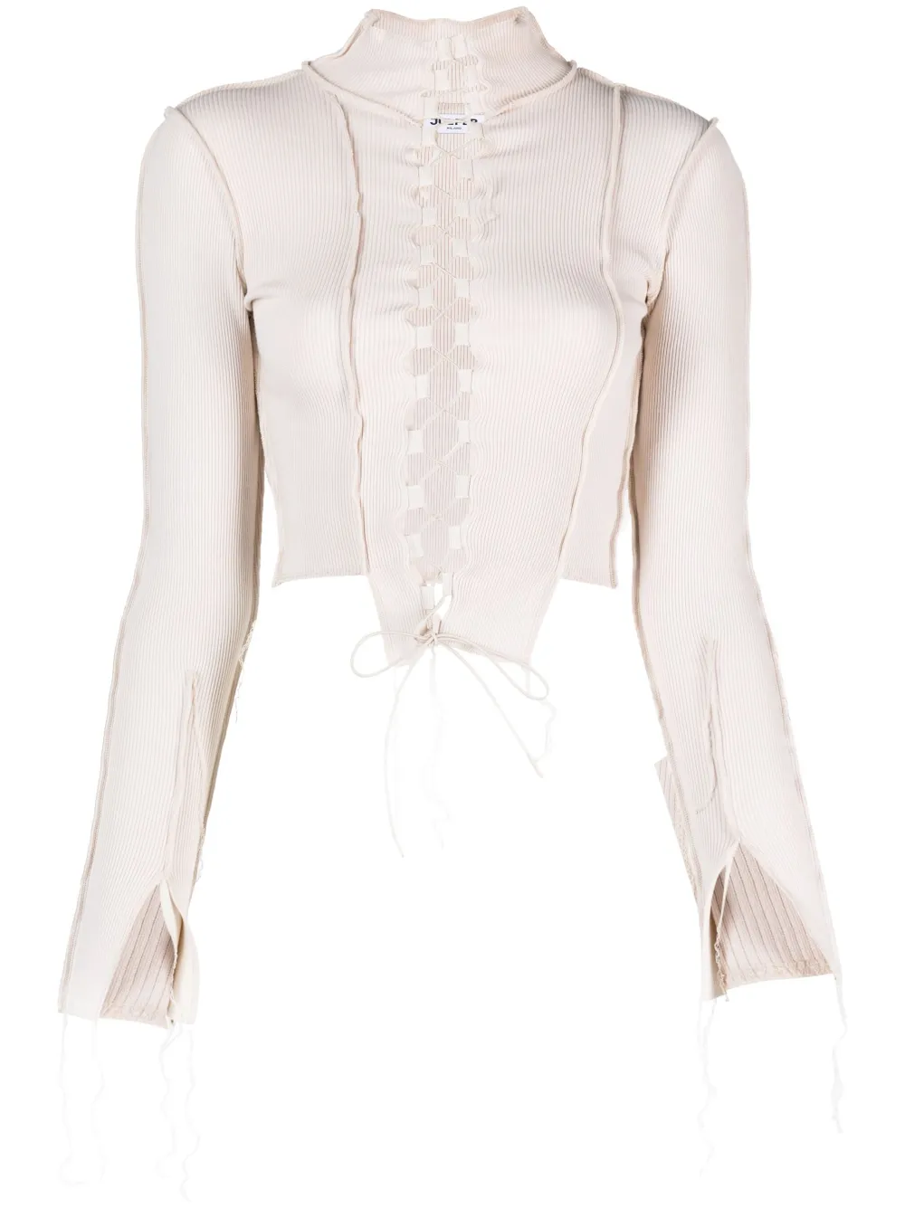 Julius lace-up ribbed-knit cotton top